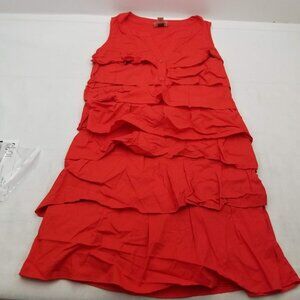 Loft Women's Button Front Ruffle Shirt Dress Sleeveless Solid Red Size 4